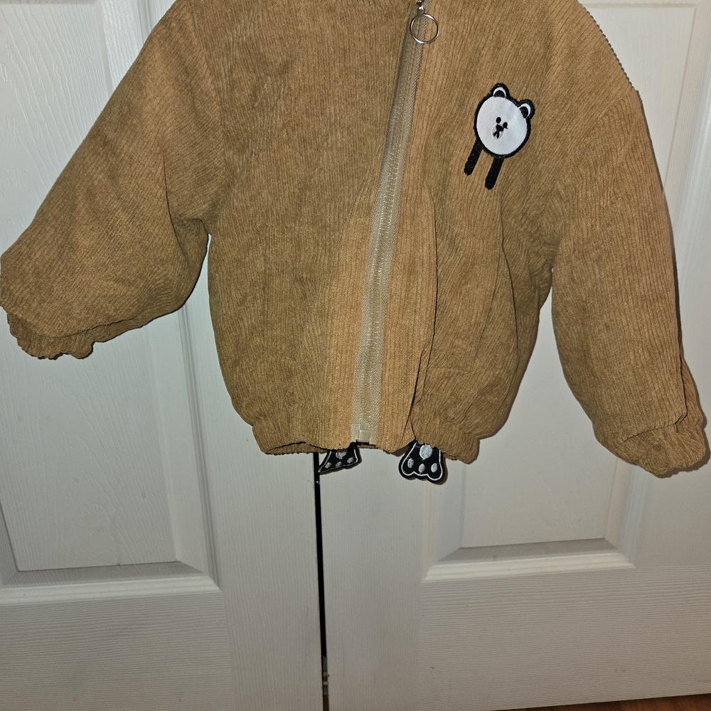 SHEIN Kids Tan Corduroy Jacket with Bear Patch